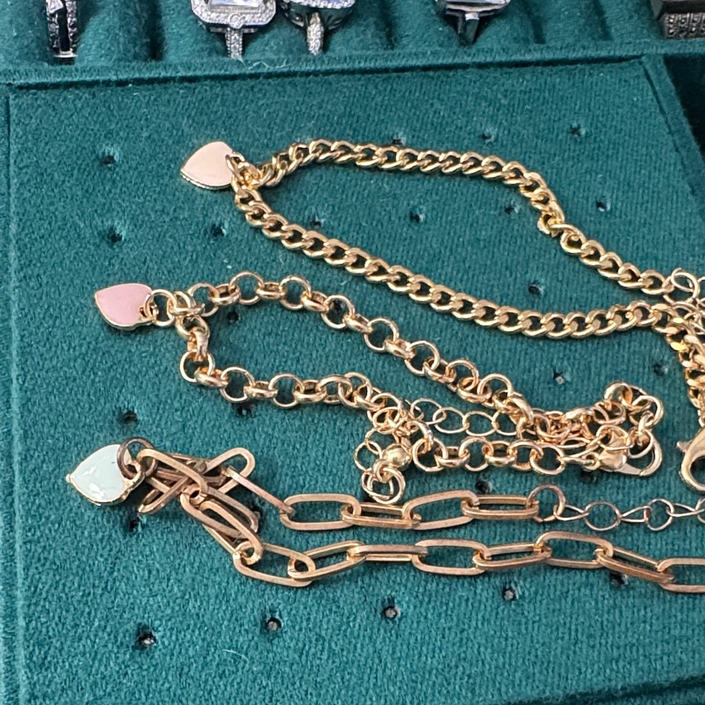 Lot of 3 Gold and Silver Heart Charm Bracelet